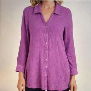 Soft Surroundings Gauze Cotton Button Down Shirt Size Large